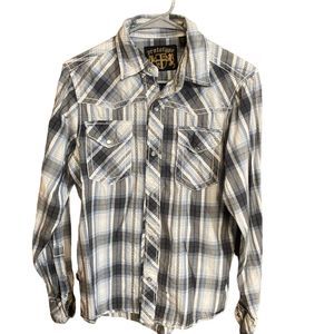 Prototype Men's Small Blue Plaid Long Sleeve Western Shirt Pearl Snaps Cotton